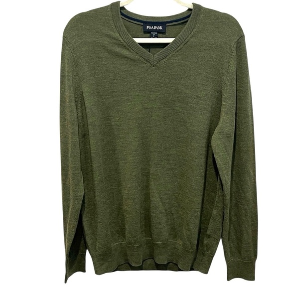 Jos.A.Bank men’s green v neck merino wool sweater size Large NWOT - Picture 1 of 6
